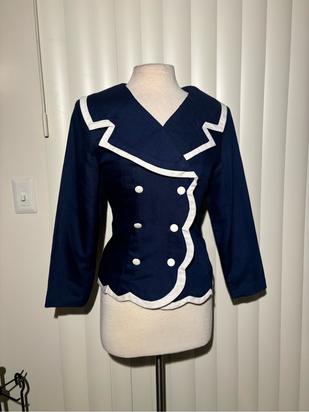 Navy Double-Breasted Sailor Jacket with White Trim